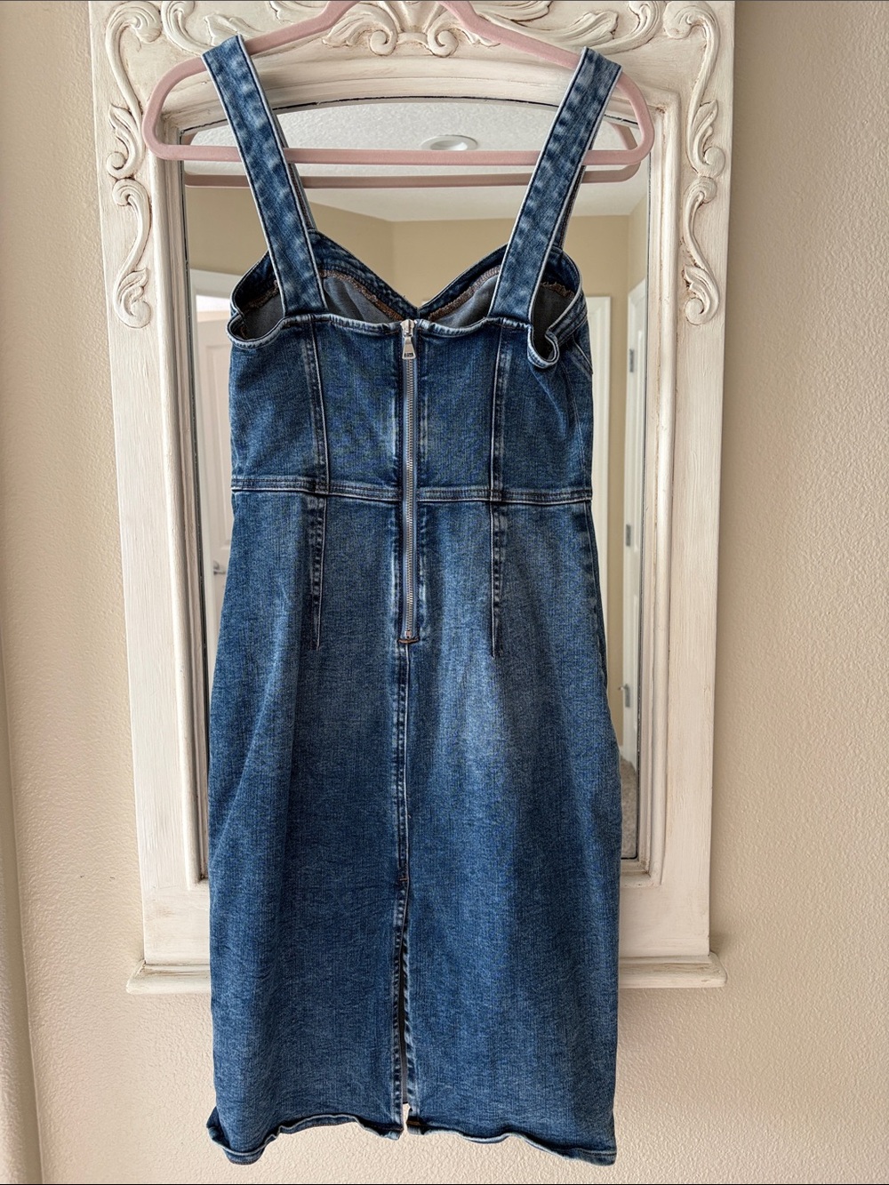 Express Fitted Denim Bustier Dress in Medium Blue - Picture 3 of 5